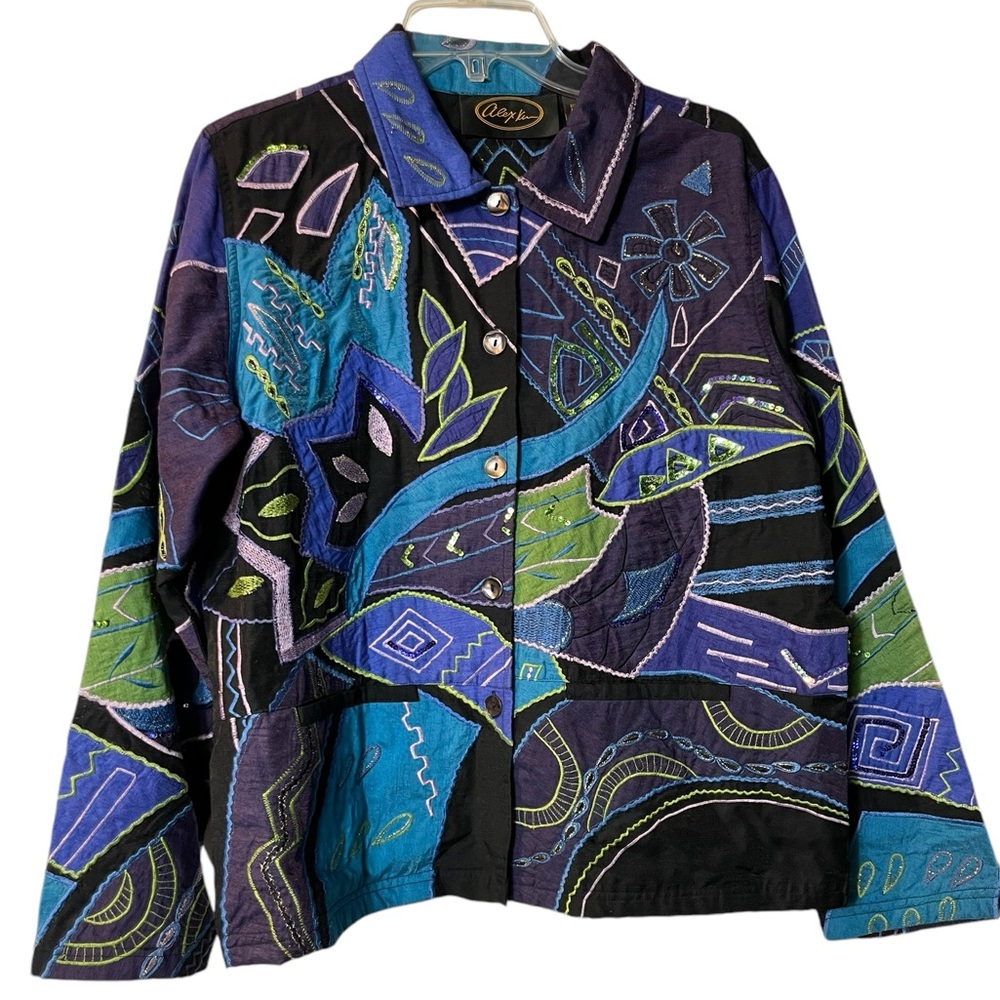 Vintage X Alex Kim Large abstract shirt Jacket button front Artsy Geometric SZ L